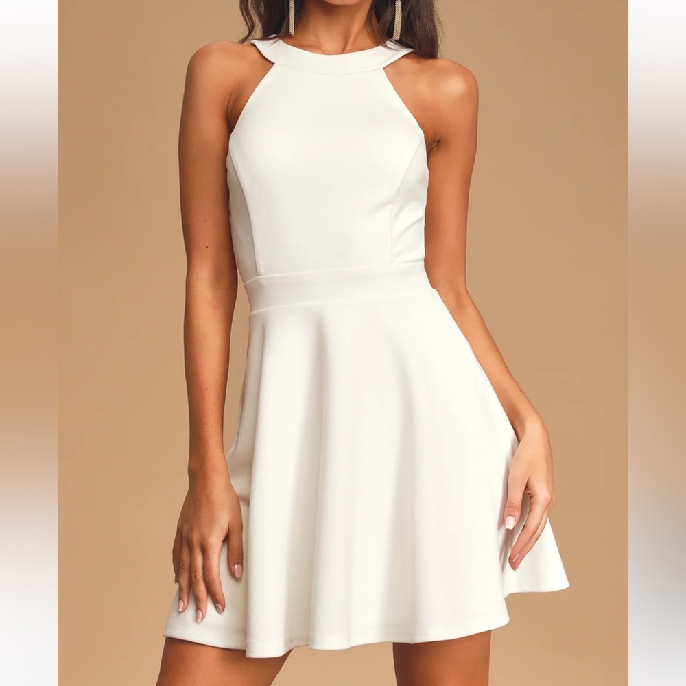 NEW Lulus Keep Coming Back White Backless Skater Dress